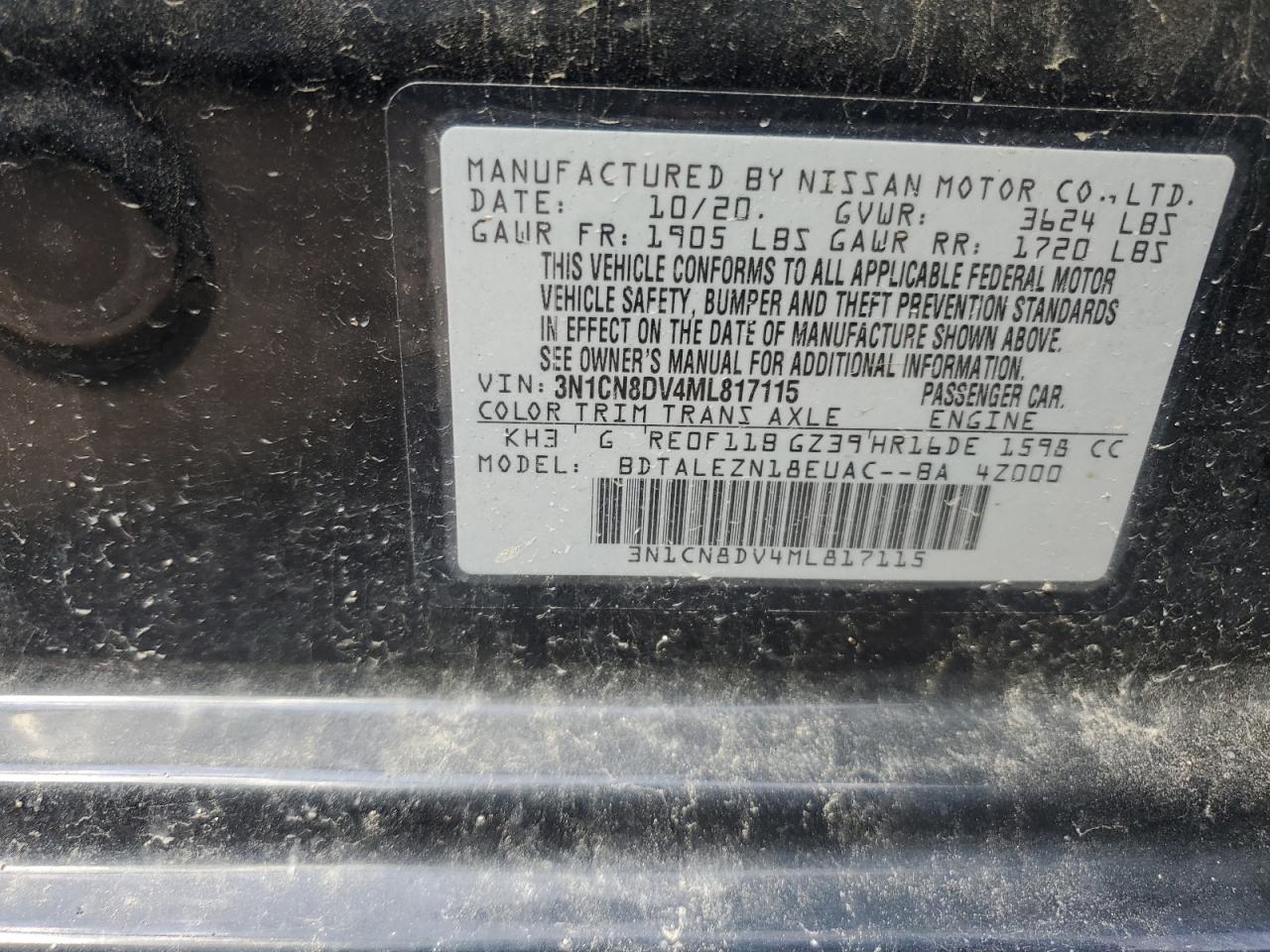 3N1CN8DV4ML817115 NISSAN VERSA 2021