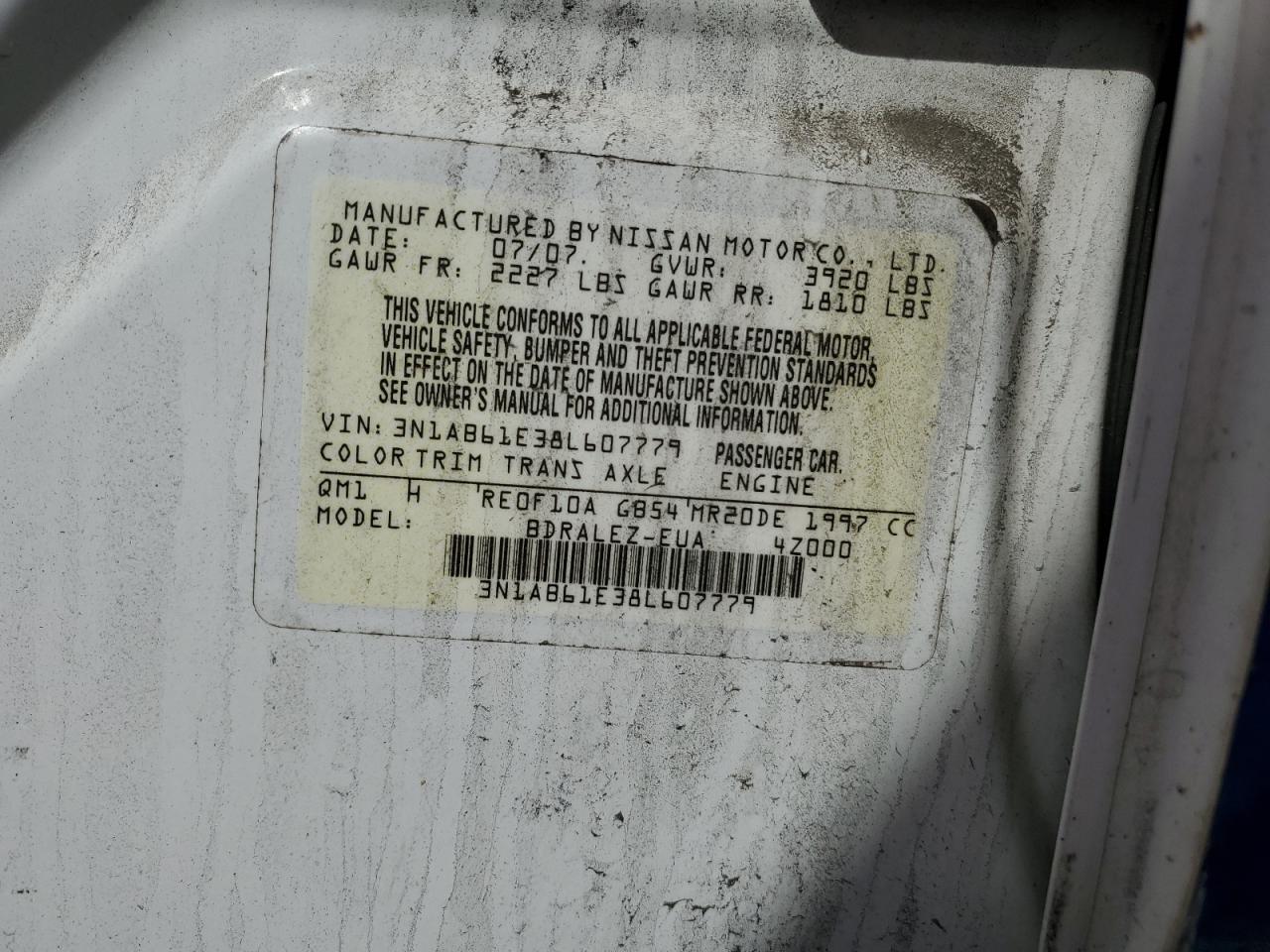 3N1AB61E38L607779 2008 Nissan Sentra 2.0