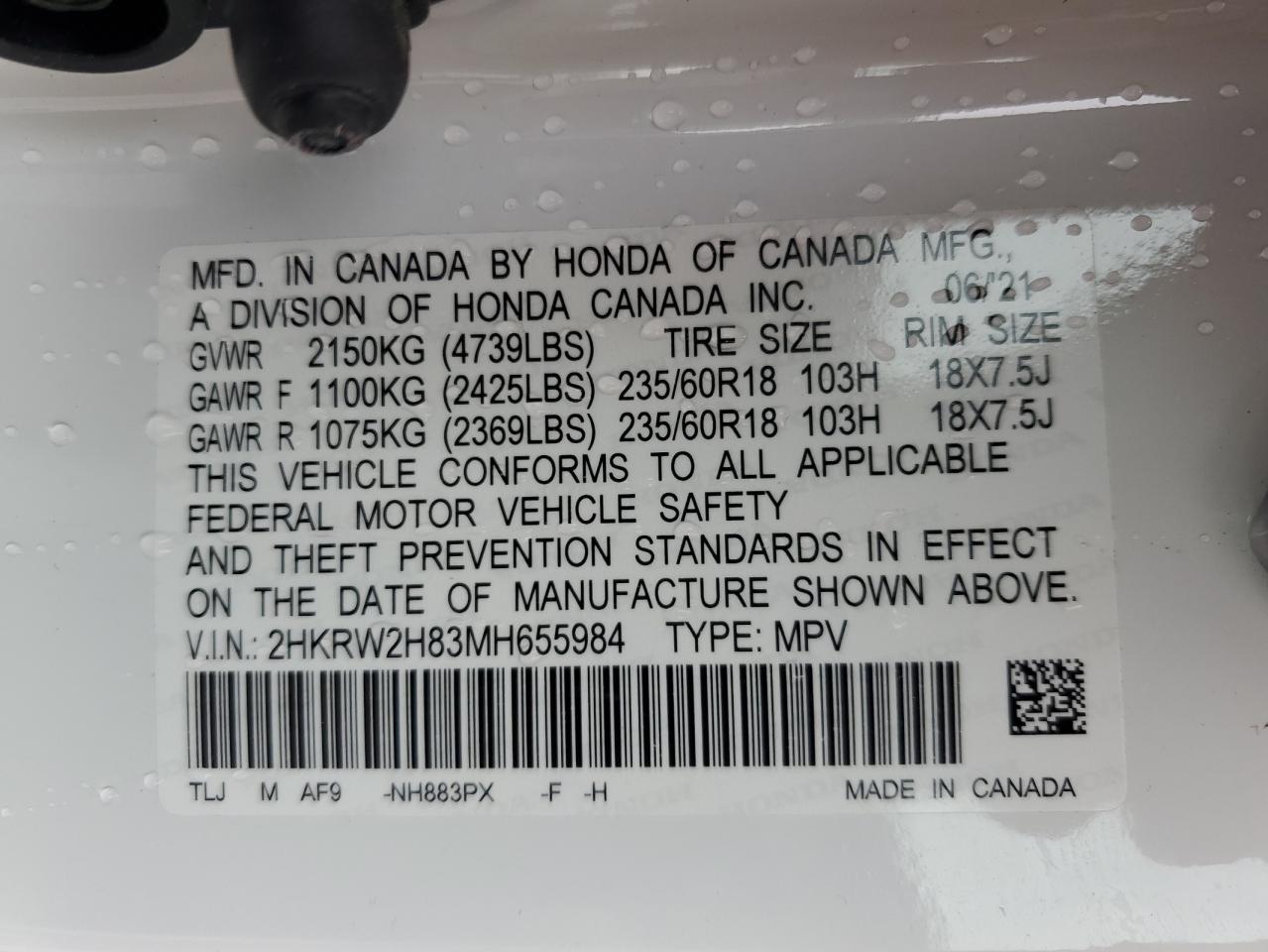 2HKRW2H83MH655984 2021 Honda Cr-V Exl