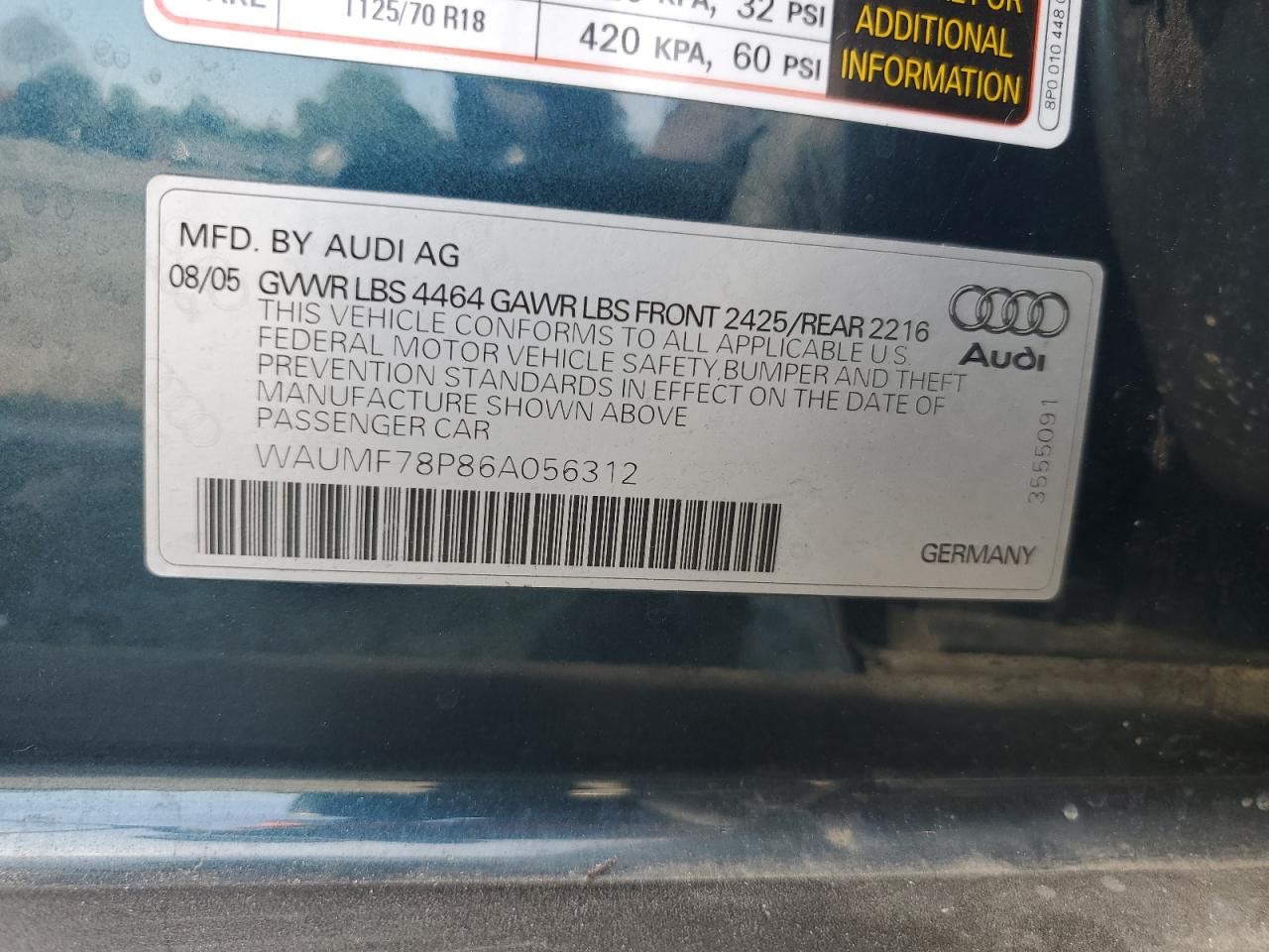 WAUMF78P86A056312 2006 Audi A3 2.0 Sport