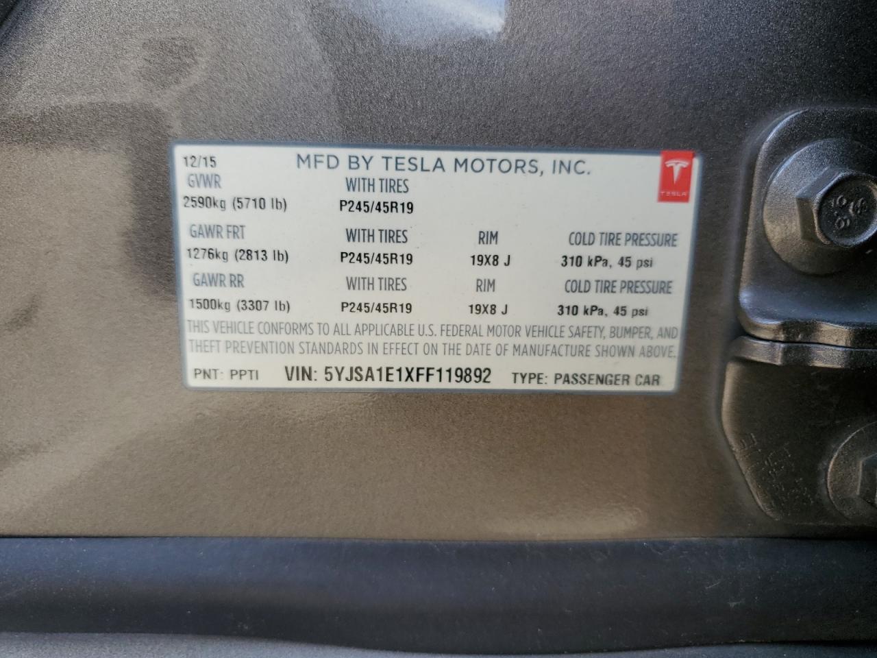 5YJSA1E1XFF119892 2015 Tesla Model S