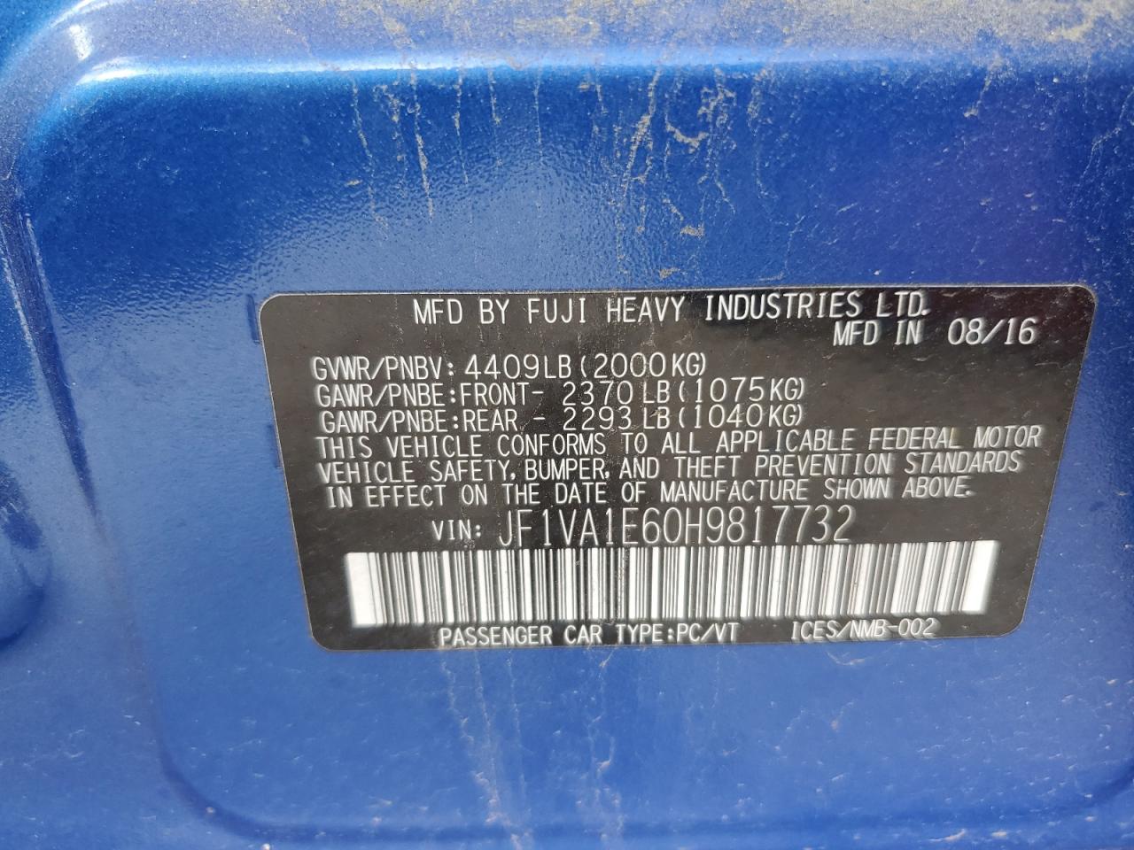 JF1VA1E60H9817732 2017 Subaru Wrx Premium