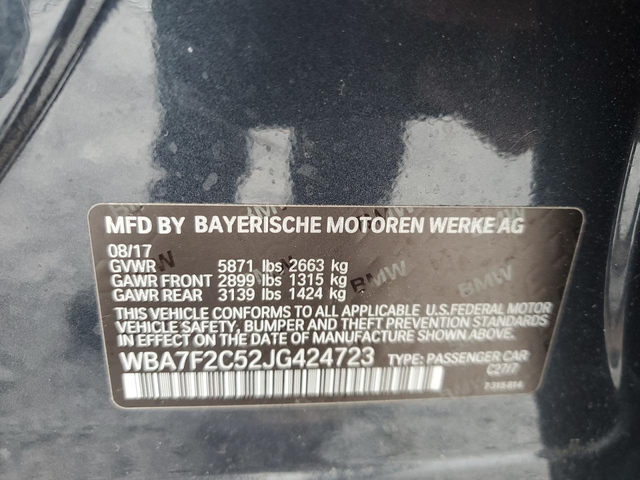 WBA7F2C52JG424723 2018 BMW 750 Xi