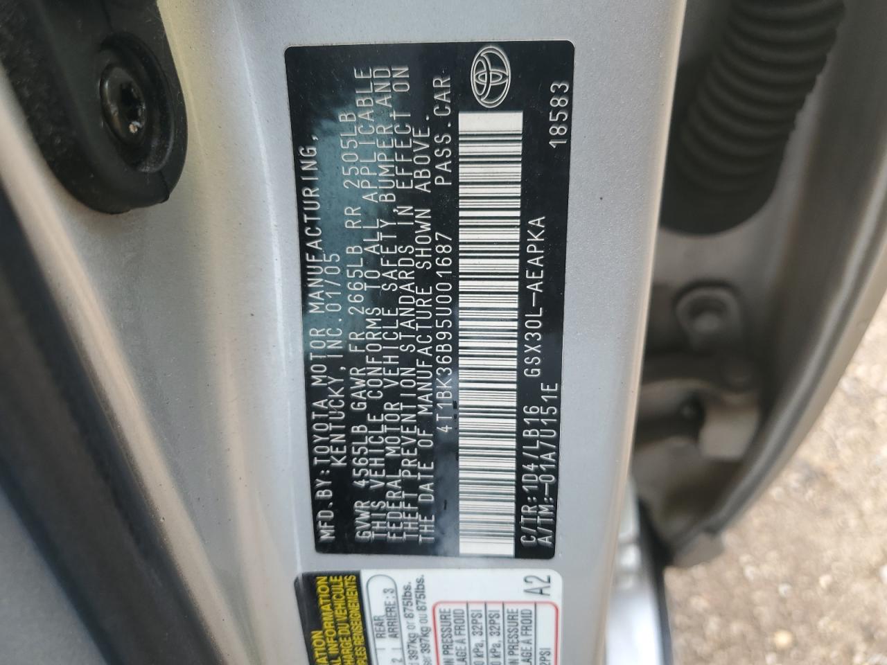 4T1BK36B95U001687 2005 Toyota Avalon Xl