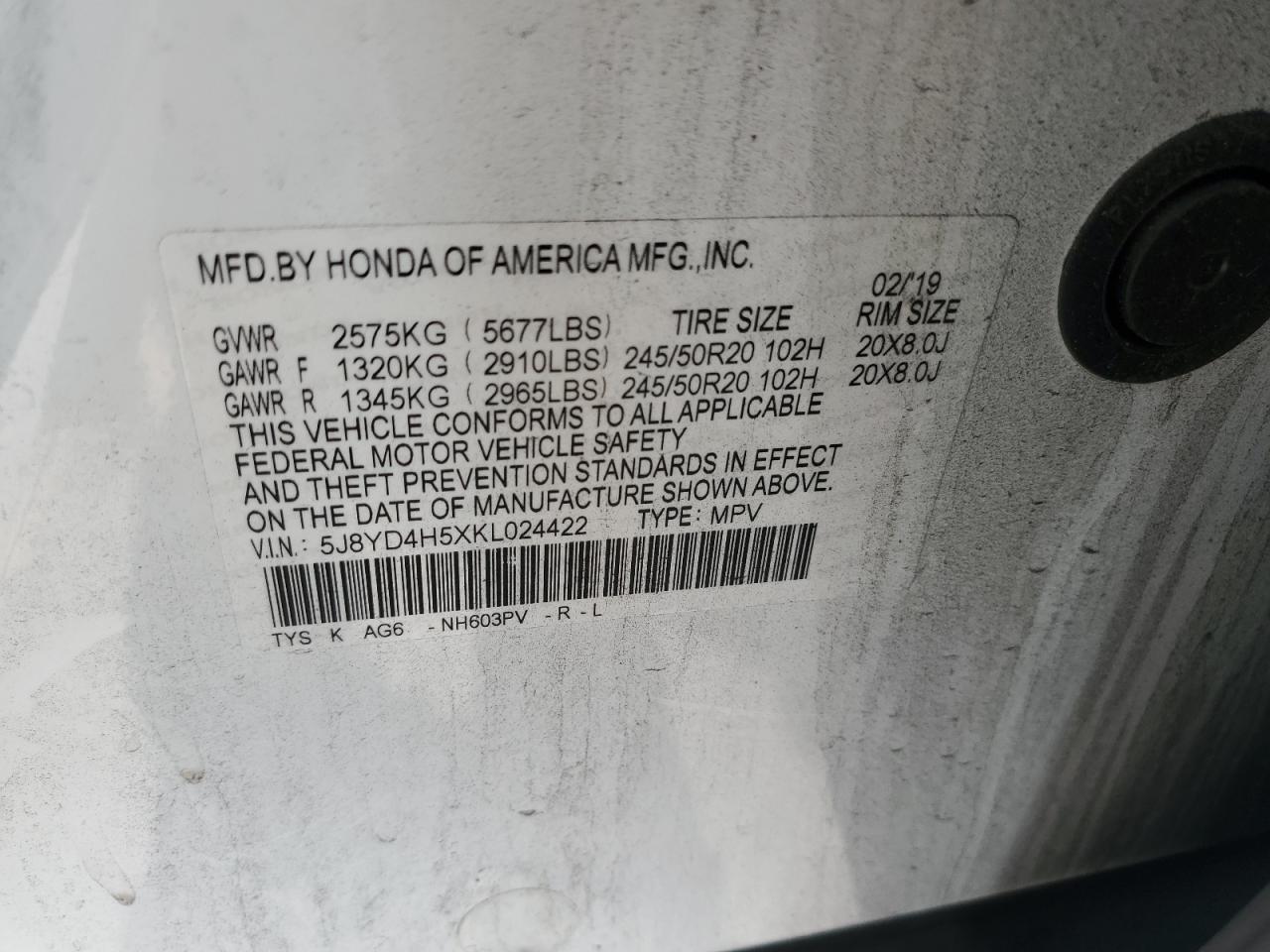 5J8YD4H5XKL024422 2019 Acura Mdx Technology
