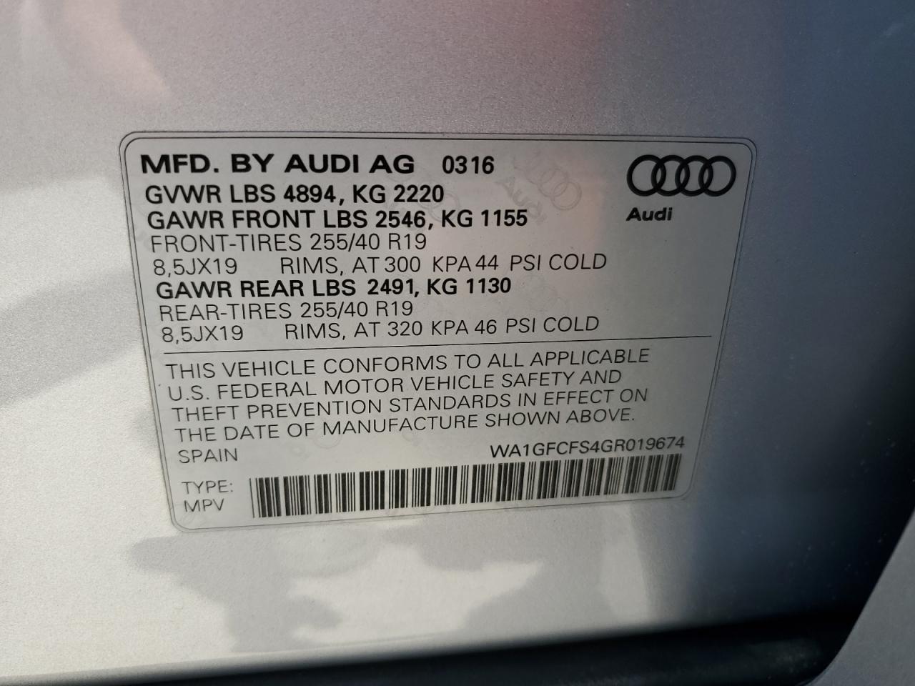 WA1GFCFS4GR019674 2016 Audi Q3 Prestige