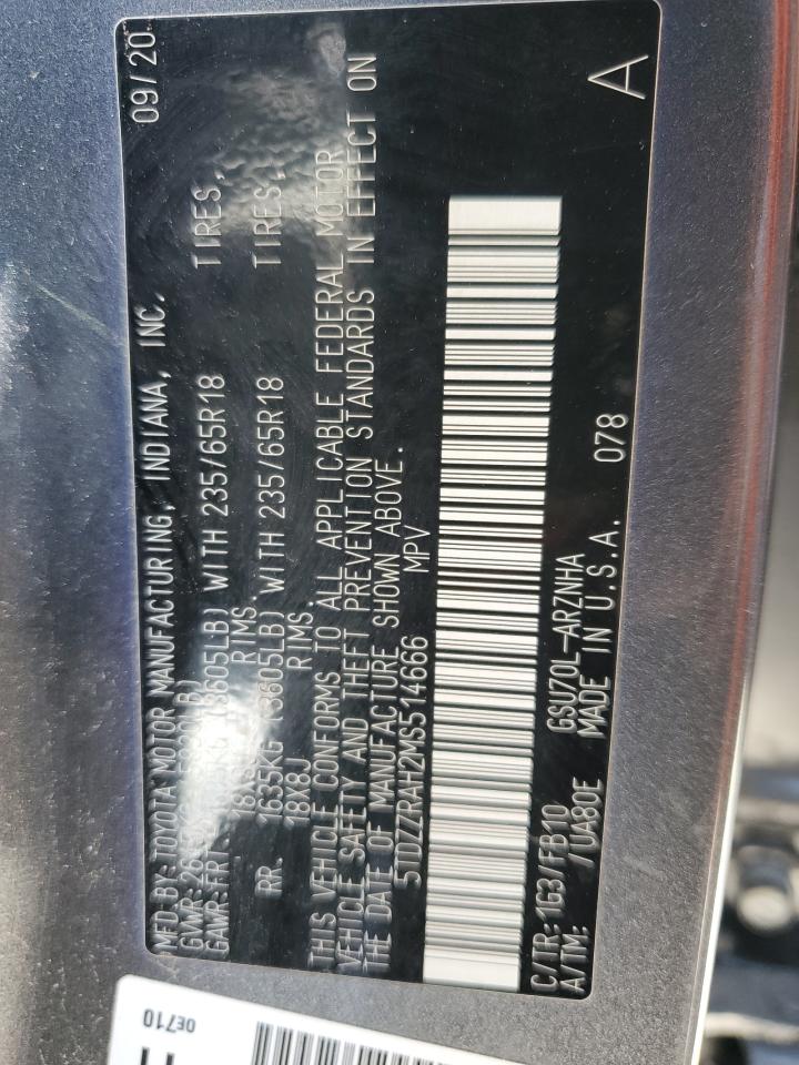 5TDZZRAH2MS514666 2021 Toyota Highlander L