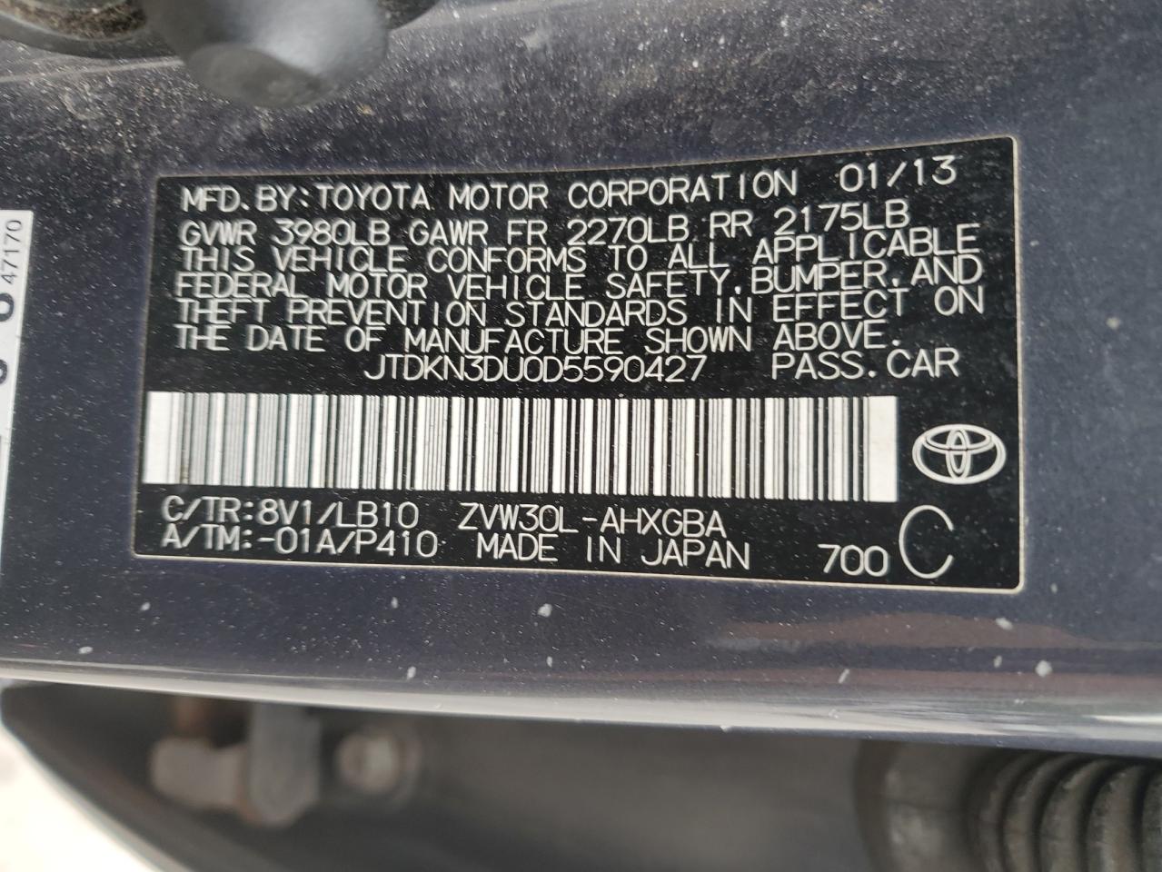 JTDKN3DU0D5590427 2013 Toyota Prius