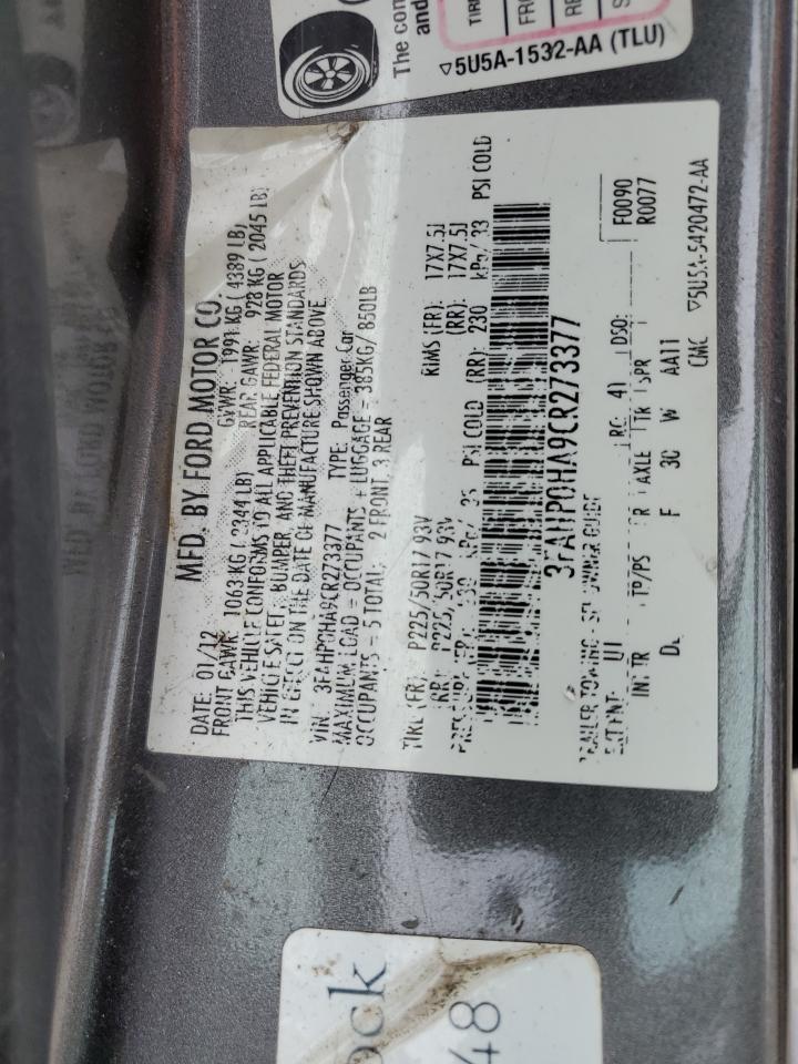 3FAHP0HA9CR273377 2012 Ford Fusion Se