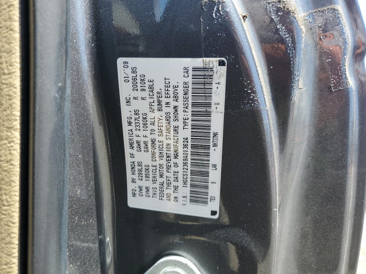 1HGCS12369A013624 2009 Honda Accord Lx