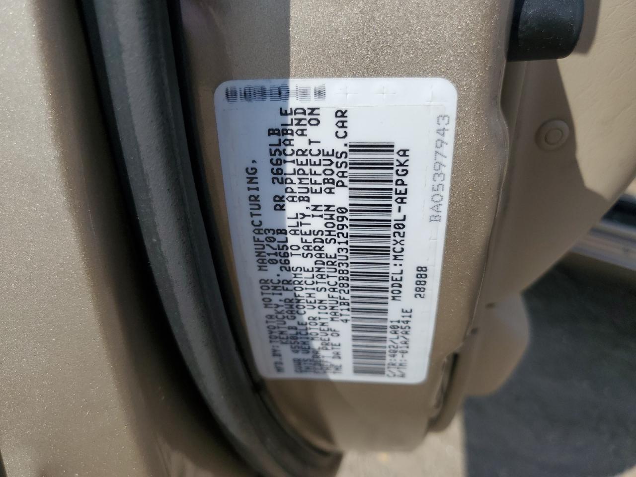 4T1BF28B83U312990 2003 Toyota Avalon Xl