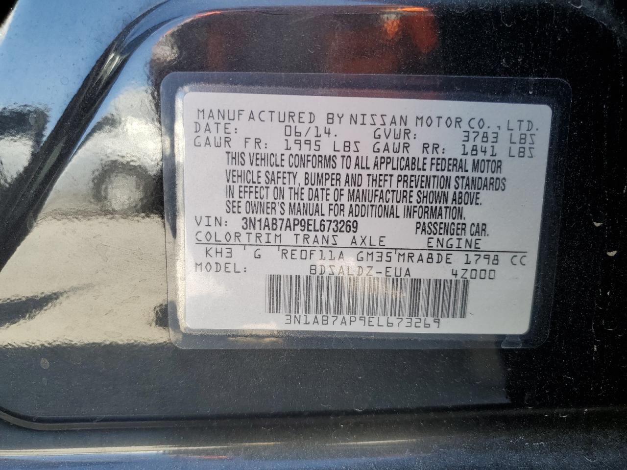 3N1AB7AP9EL673269 2014 Nissan Sentra S