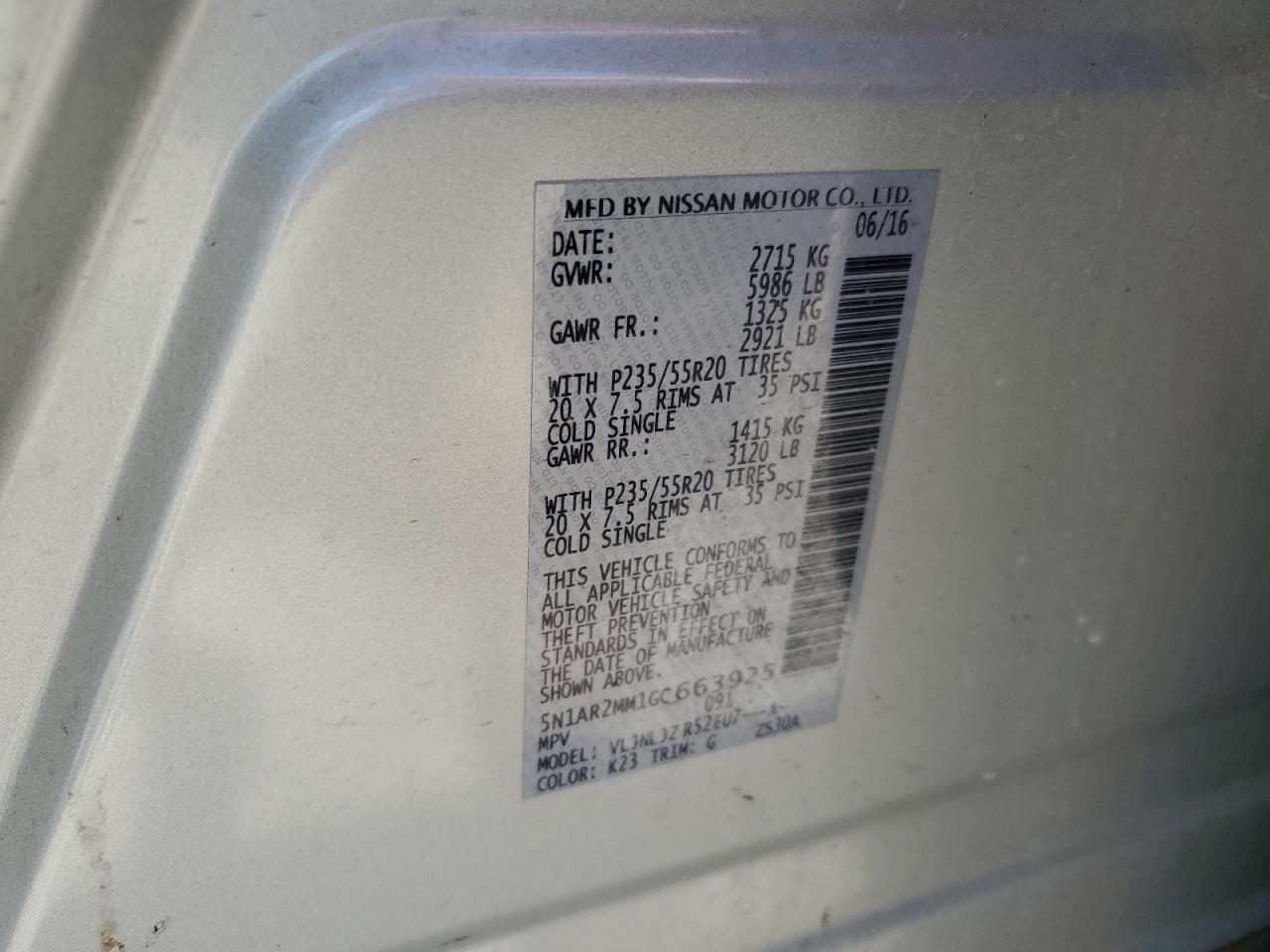 5N1AR2MM1GC663925 NISSAN PATHFINDER 2016