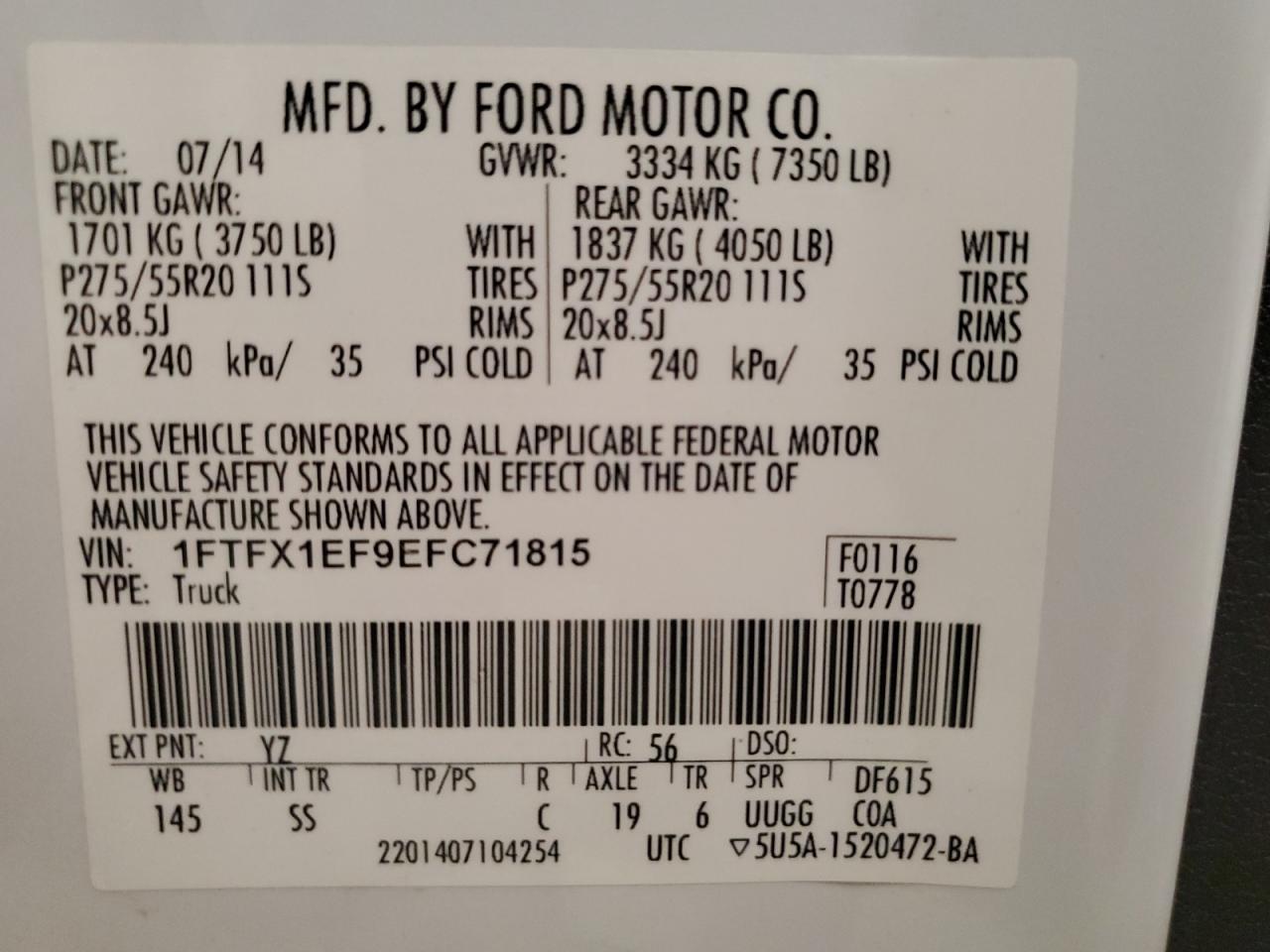 1FTFX1EF9EFC71815 2014 Ford F150 Super Cab