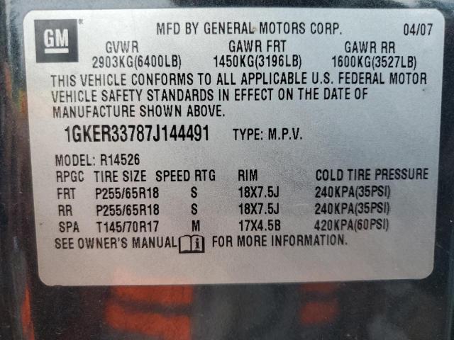 2007 GMC Acadia Slt-2 VIN: 1GKER33787J144491 Lot: 56892124