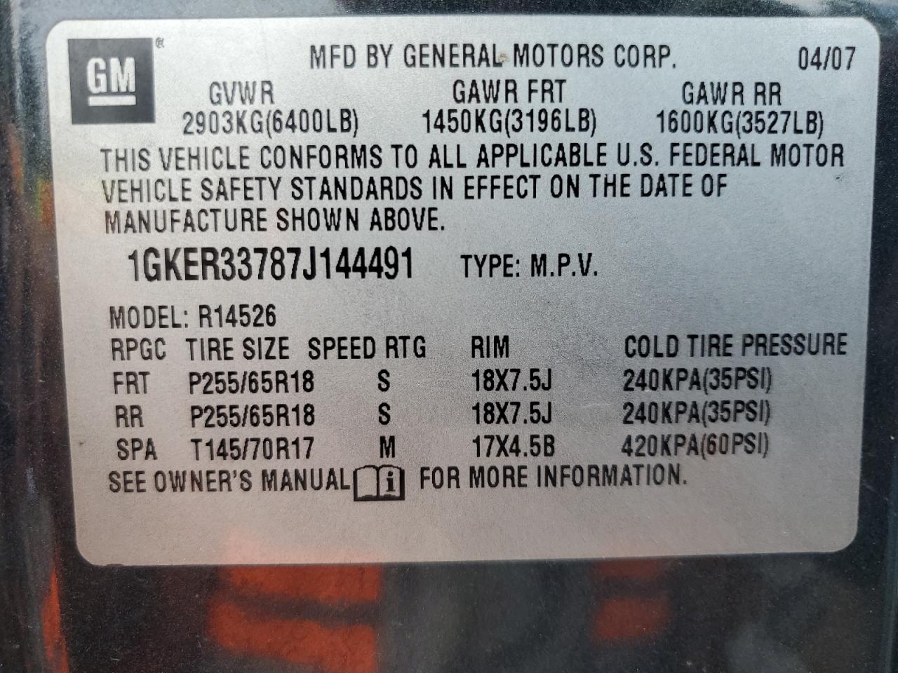 1GKER33787J144491 2007 GMC Acadia Slt-2