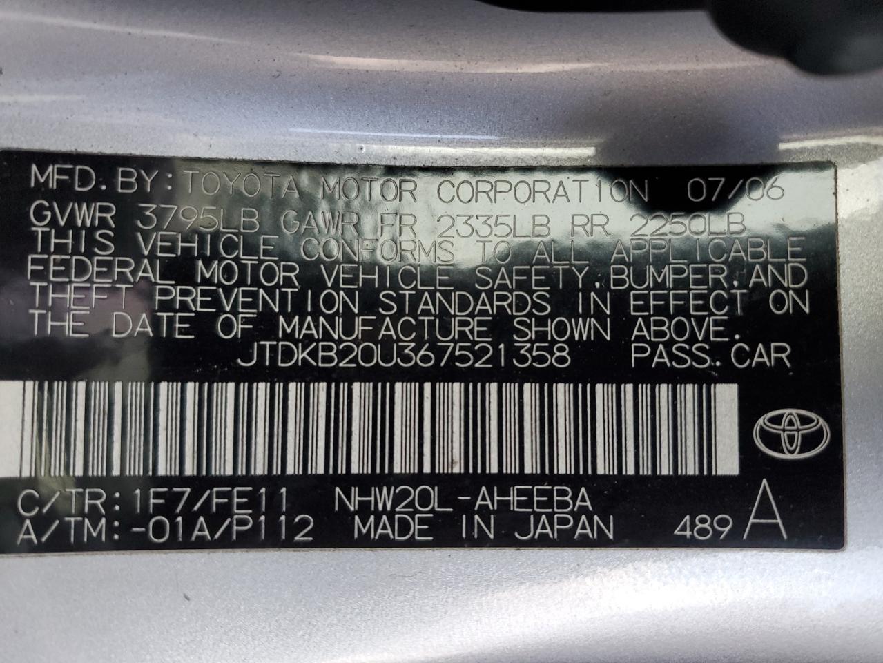 JTDKB20U367521358 2006 Toyota Prius