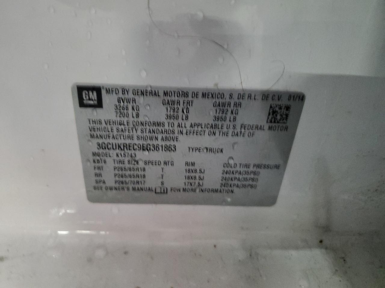 3GCUKREC9EG361863 2014 Chevrolet Silverado K1500 Lt