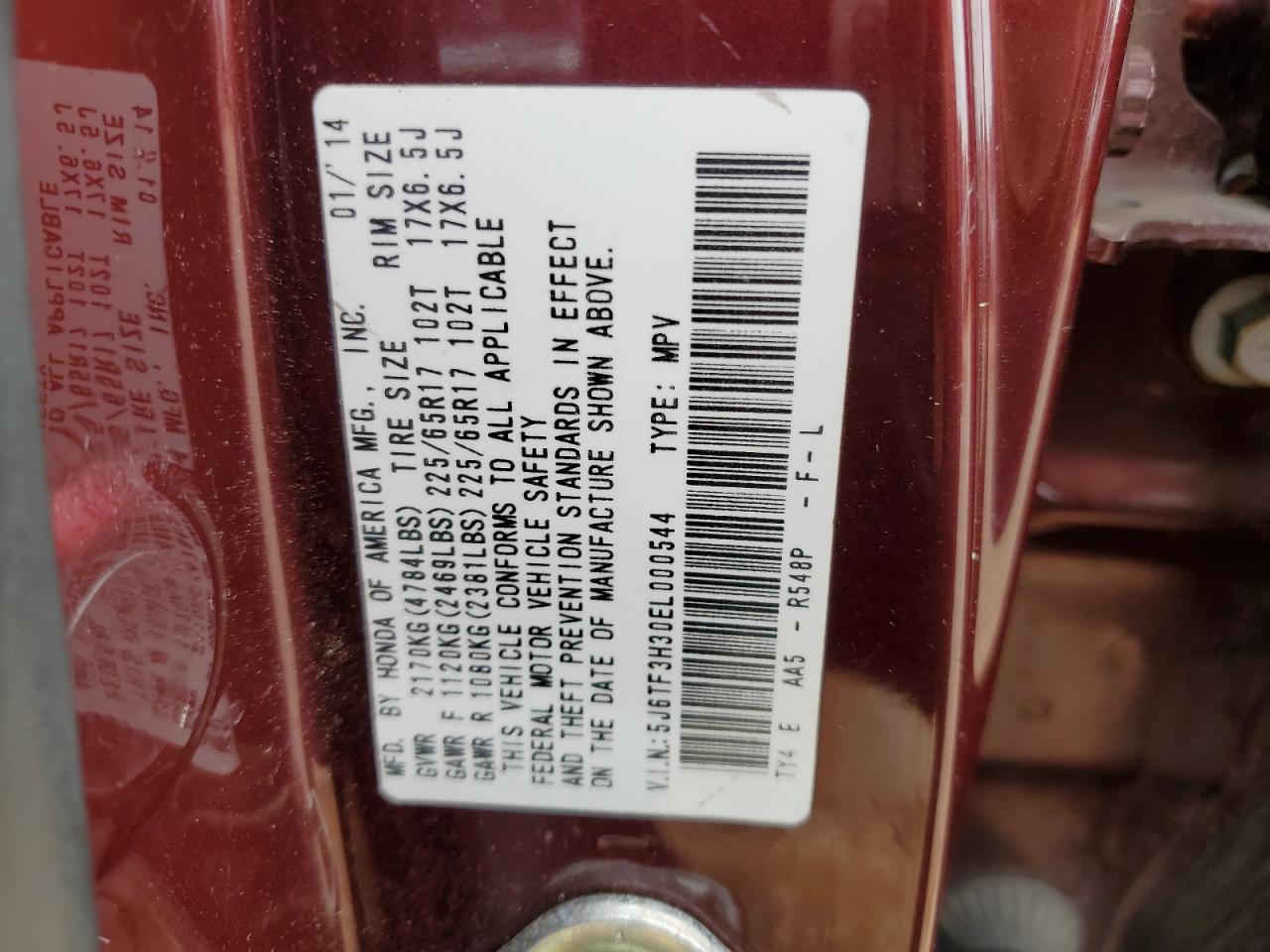 5J6TF3H30EL000544 2014 Honda Crosstour Ex