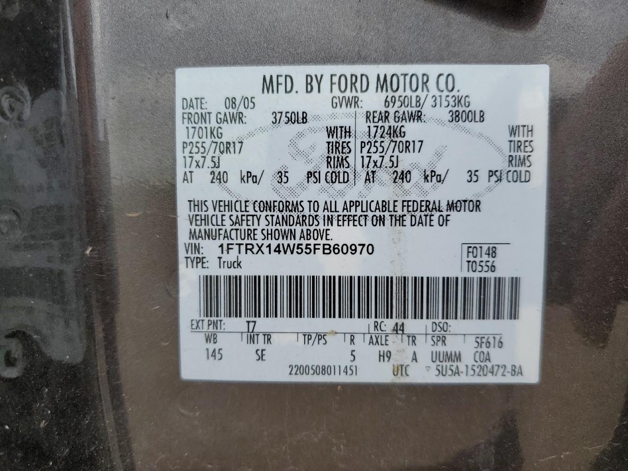 1FTRX14W55FB60970 2005 Ford F150