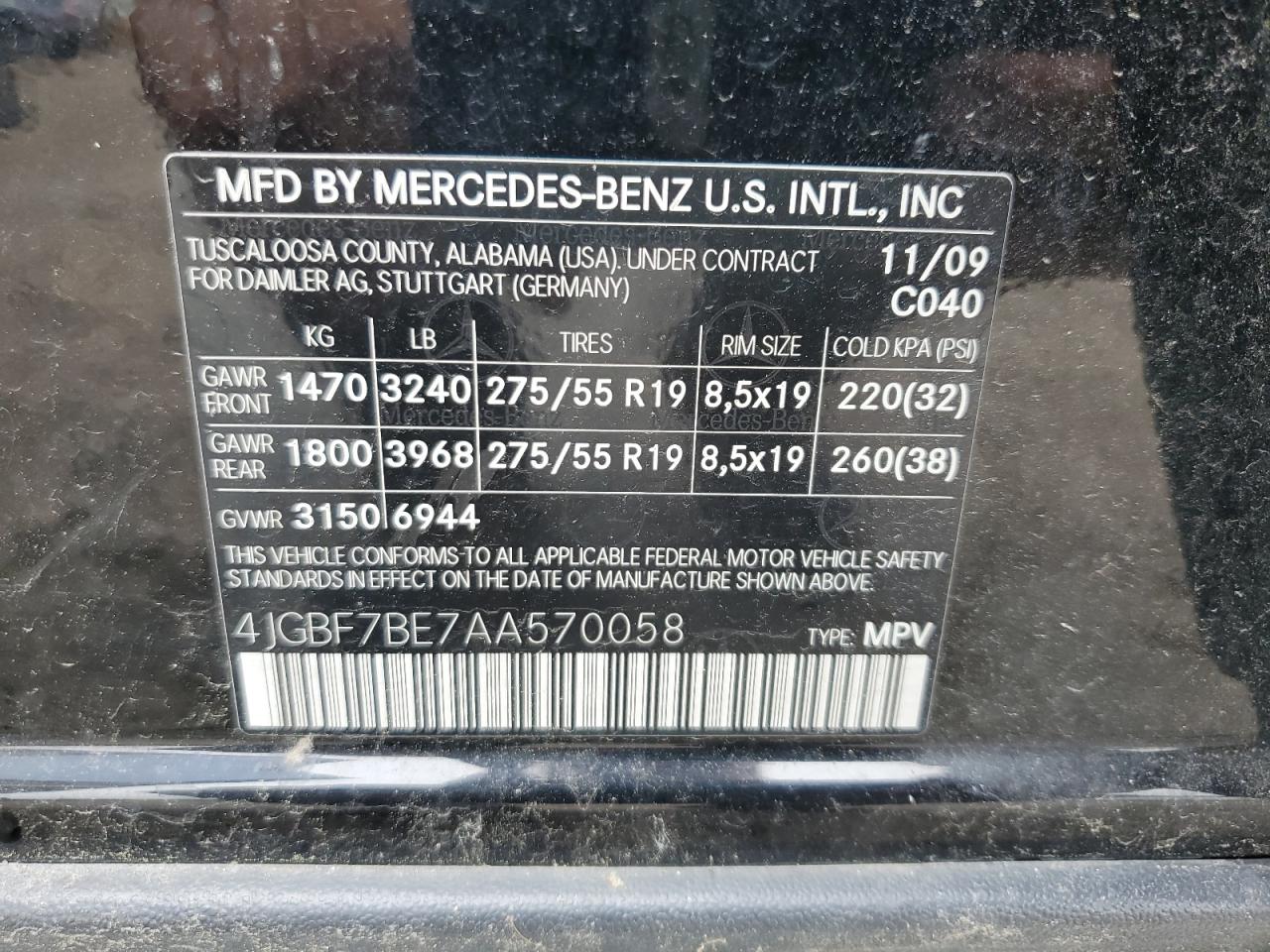 4JGBF7BE7AA570058 2010 Mercedes-Benz Gl 450 4Matic