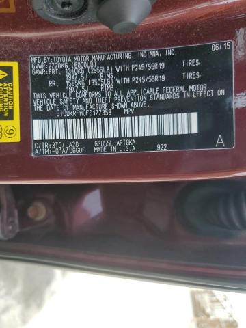 2015 Toyota Highlander Limited VIN: 5TDDKRFH0FS177358 Lot: 55590994