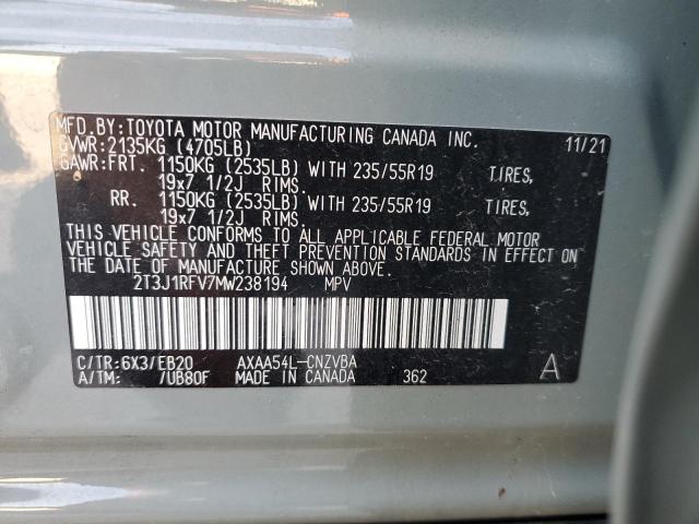 2021 Toyota Rav4 Adventure VIN: 2T3J1RFV7MW238194 Lot: 56205714