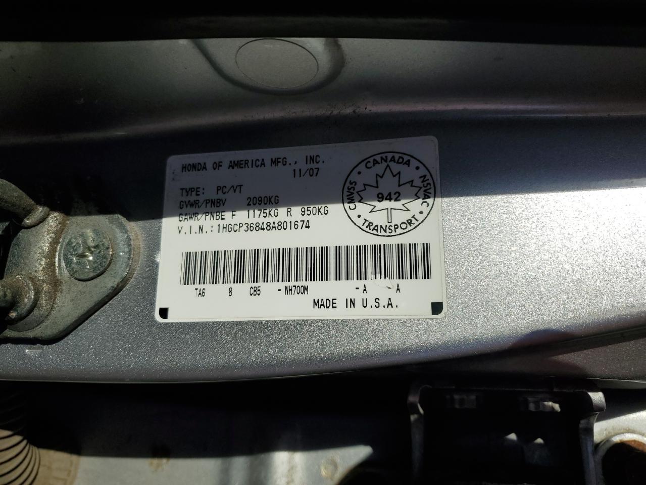 1HGCP36848A801674 2008 Honda Accord Exl