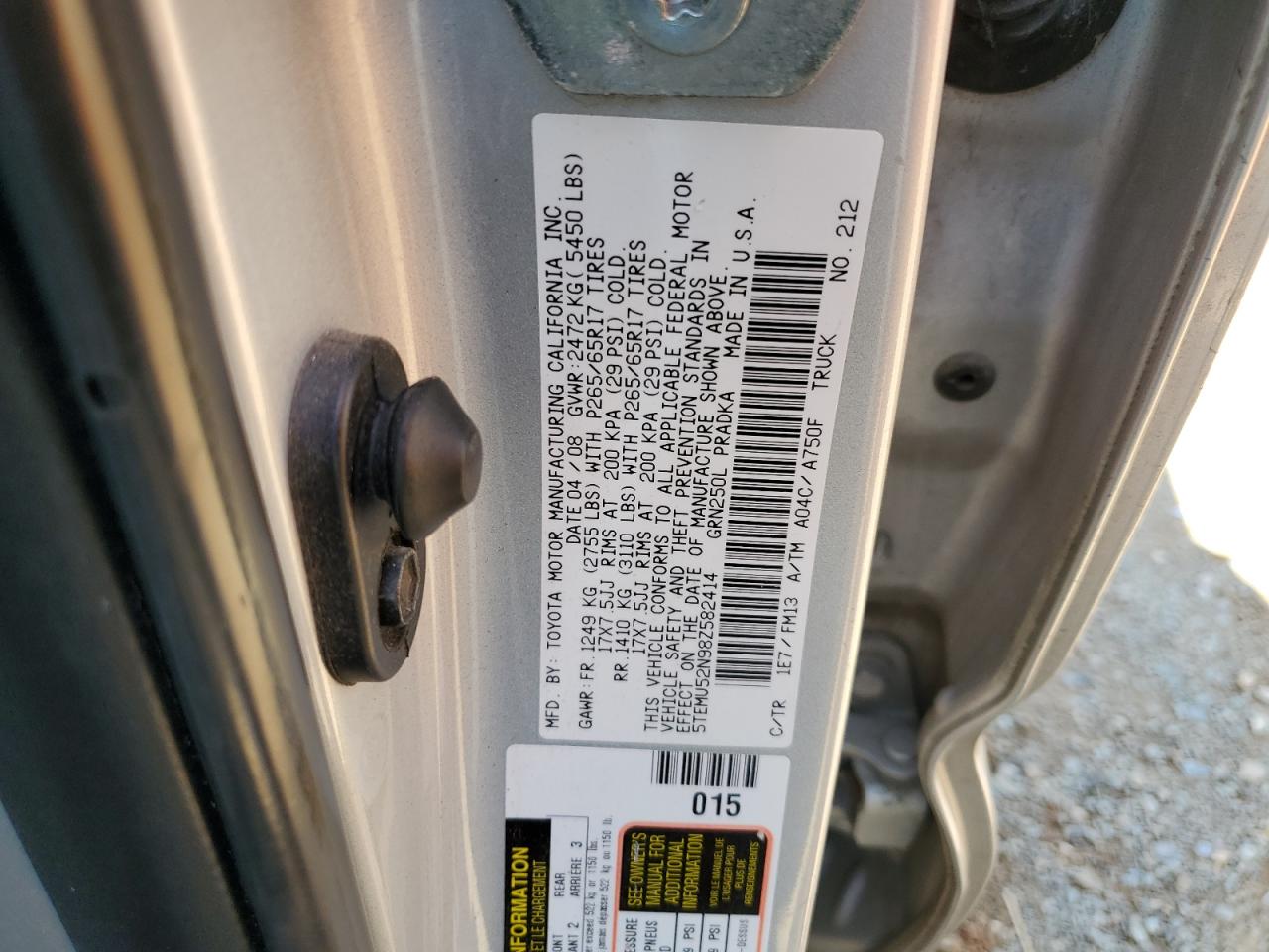 5TEMU52N98Z582414 2008 Toyota Tacoma Double Cab Long Bed