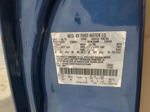 2010 Ford Escape Xlt VIN: 1FMCU9D75AKD27640 Lot: 52851584