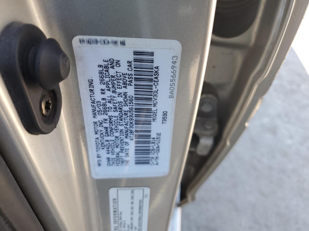 4T1BF30K93U561560 2003 Toyota Camry Le