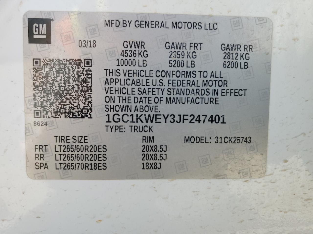 1GC1KWEY3JF247401 2018 Chevrolet Silverado K2500 Heavy Duty Ltz