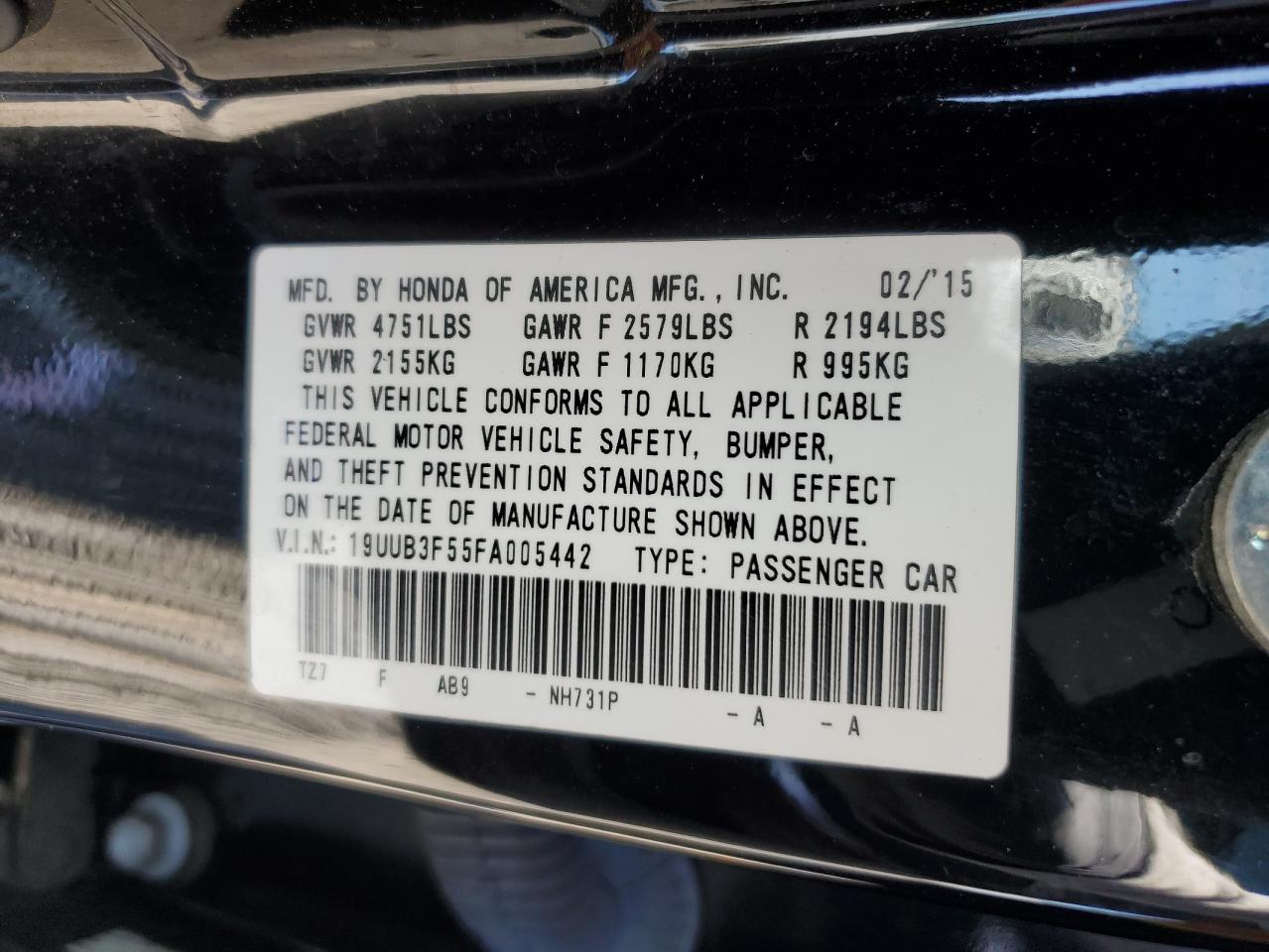 19UUB3F55FA005442 2015 Acura Tlx Tech