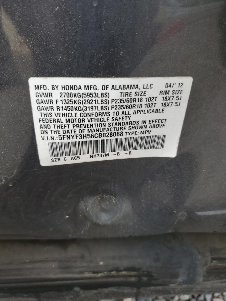 5FNYF3H56CB028068 2012 Honda Pilot Exl