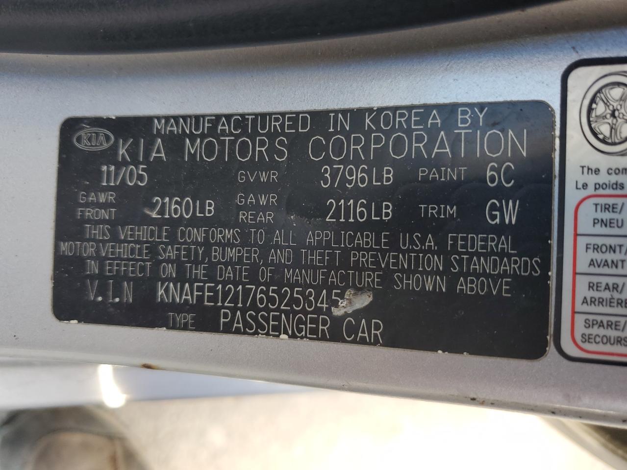 KNAFE121765253459 2006 Kia Spectra Lx