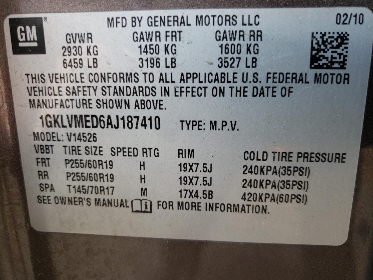 1GKLVMED6AJ187410 2010 GMC Acadia Slt-1