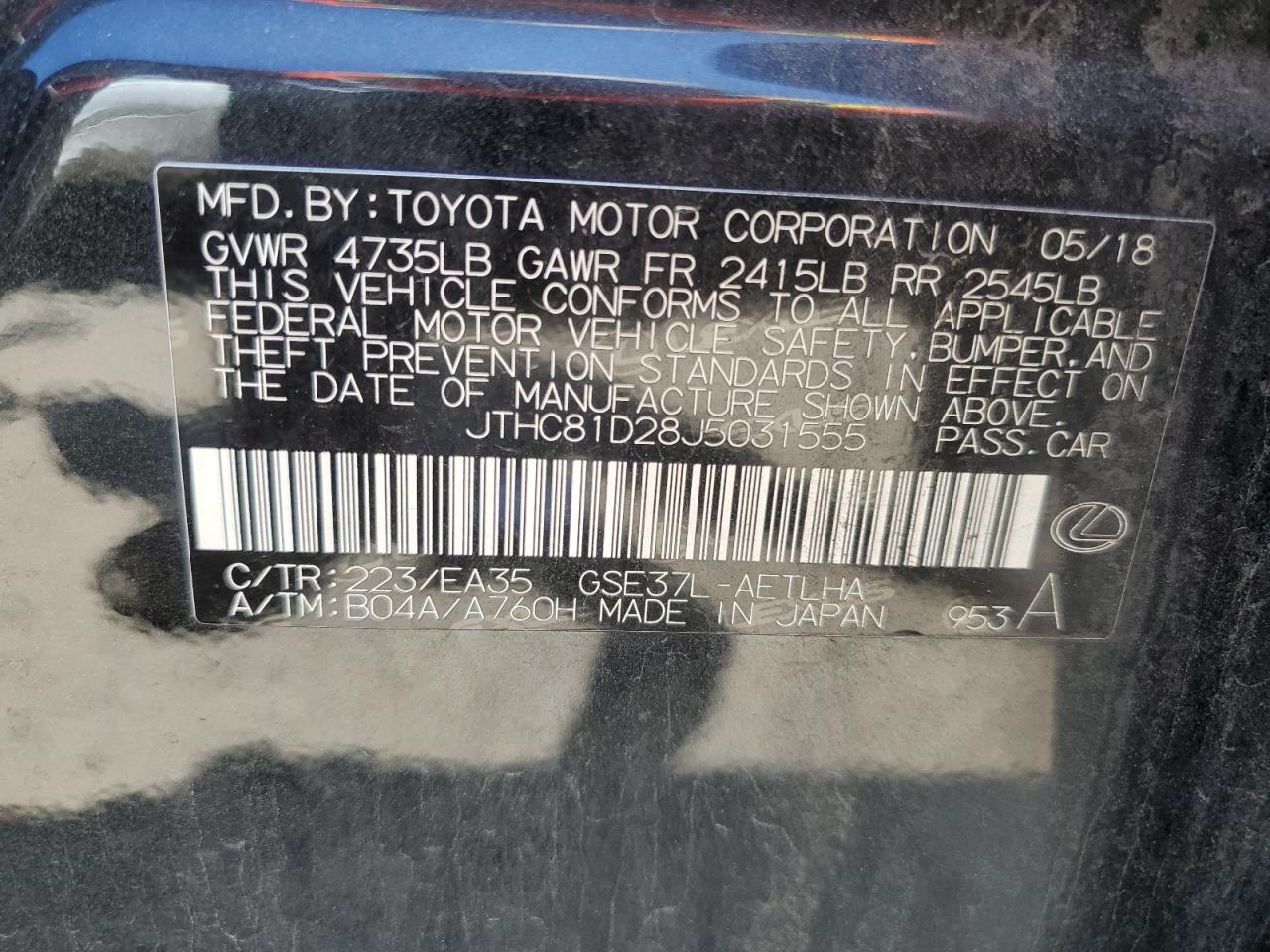 JTHC81D28J5031555 2018 Lexus Is 300