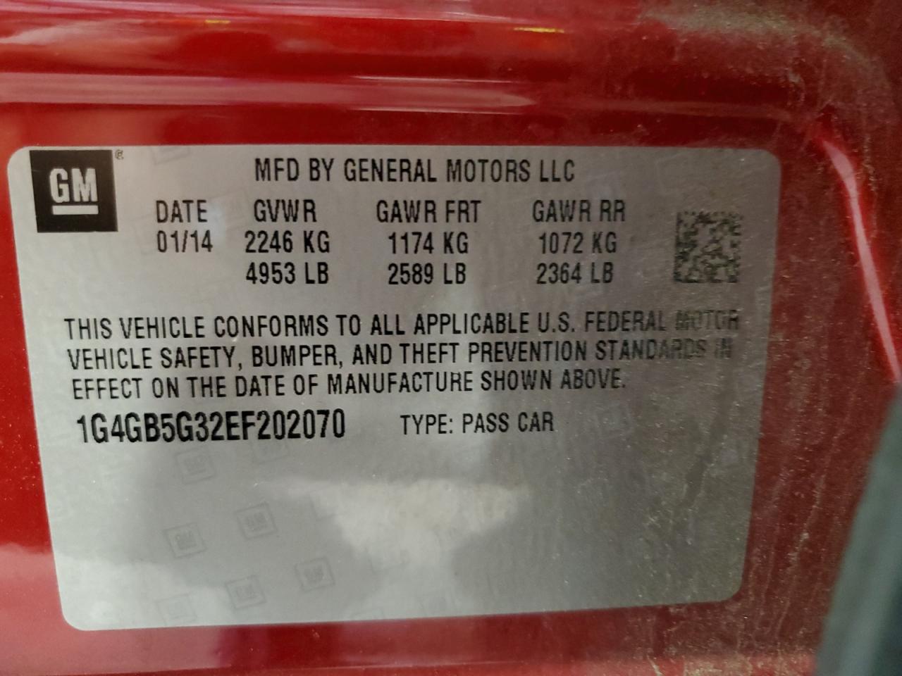 1G4GB5G32EF202070 2014 Buick Lacrosse