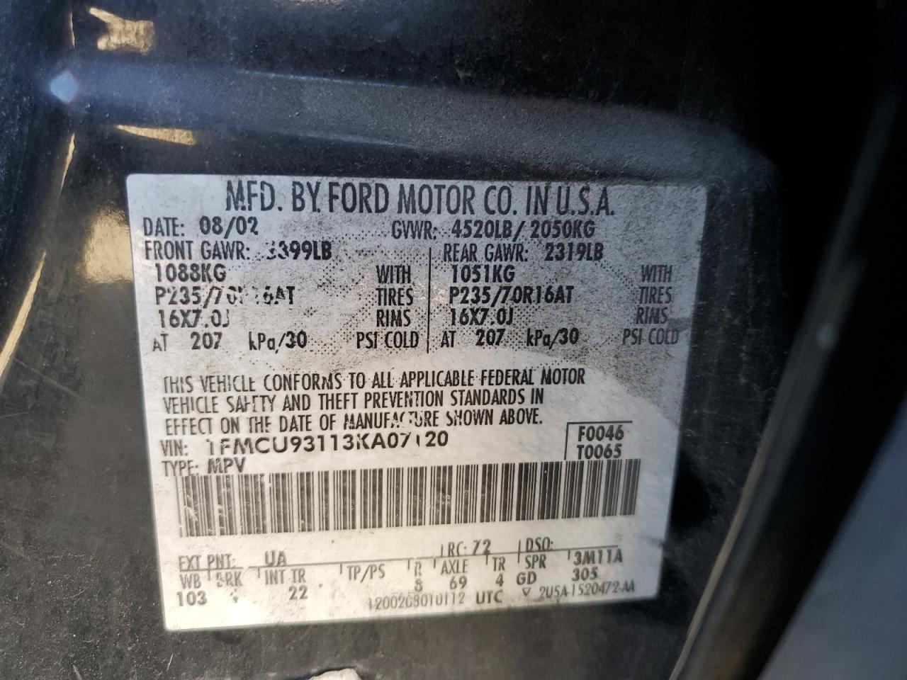 1FMCU93113KA07120 2003 Ford Escape Xlt