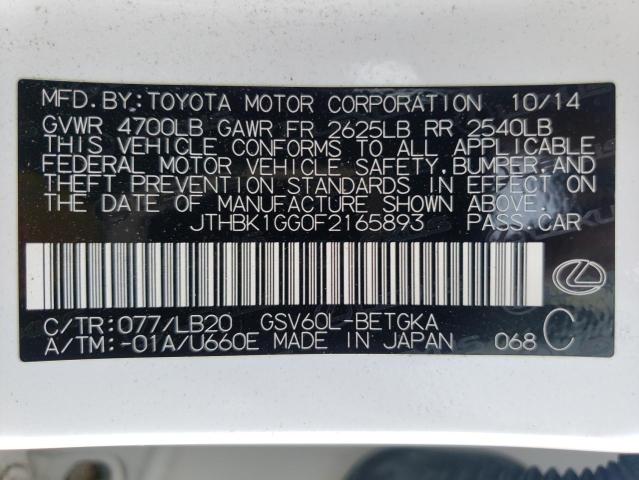 2015 Lexus Es 350 VIN: JTHBK1GG0F2165893 Lot: 54943724