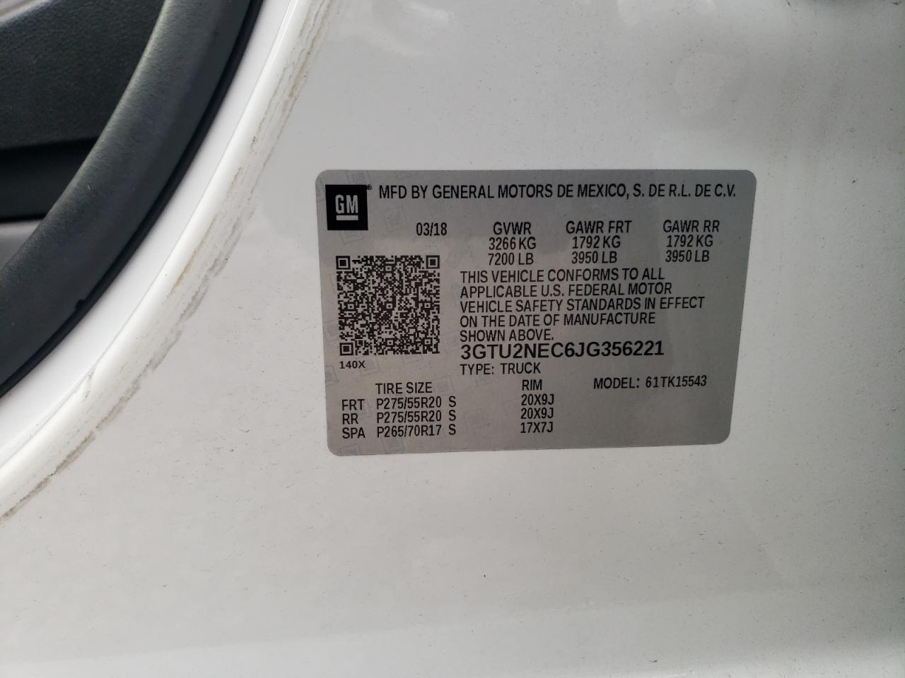 3GTU2NEC6JG356221 2018 GMC Sierra K1500 Slt