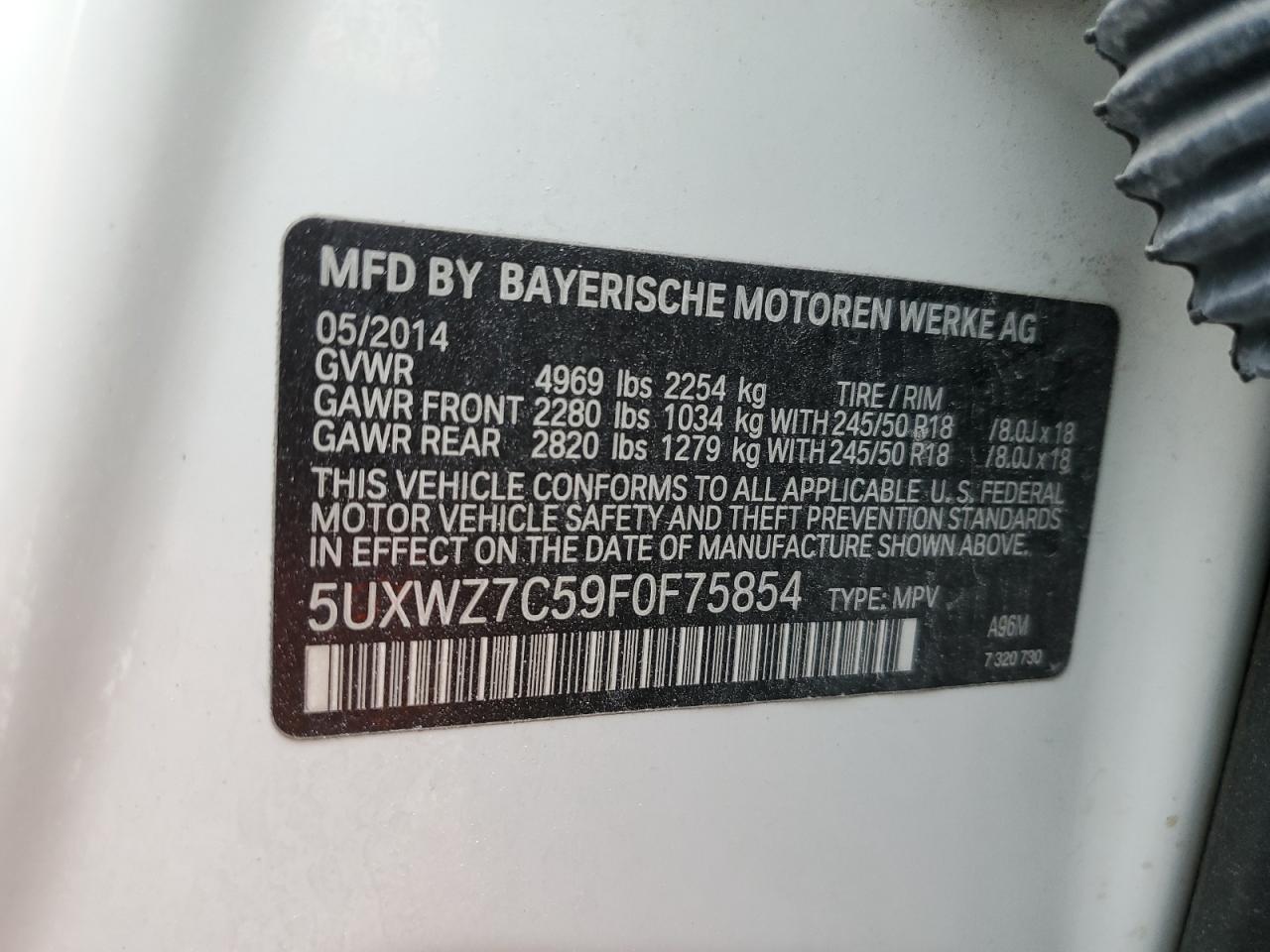 5UXWZ7C59F0F75854 2015 BMW X3 Sdrive28I