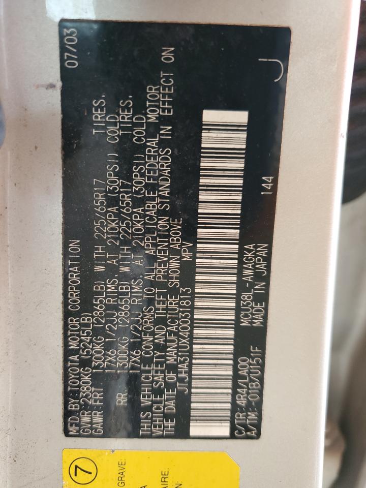 JTJHA31UX40031813 2004 Lexus Rx 330