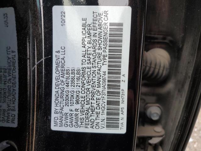 2022 Honda Accord Sport VIN: 1HGCV1F37NA098744 Lot: 56763174