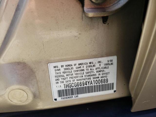 2000 Honda Accord Se VIN: 1HGCG6694YA100689 Lot: 57005554