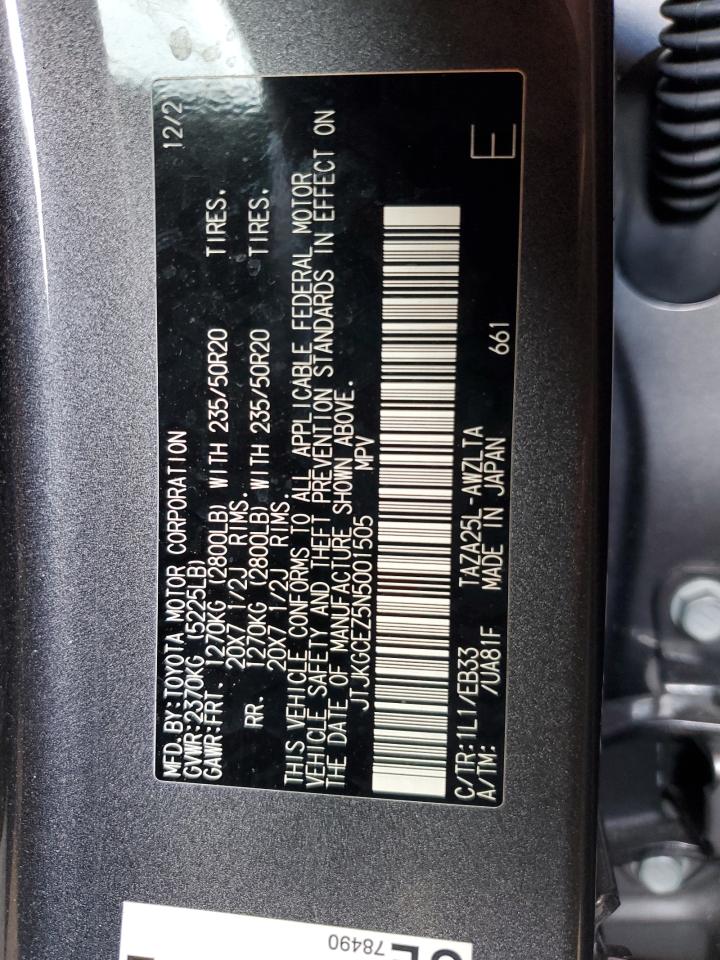 JTJKGCEZ5N5001505 2022 Lexus Nx 350