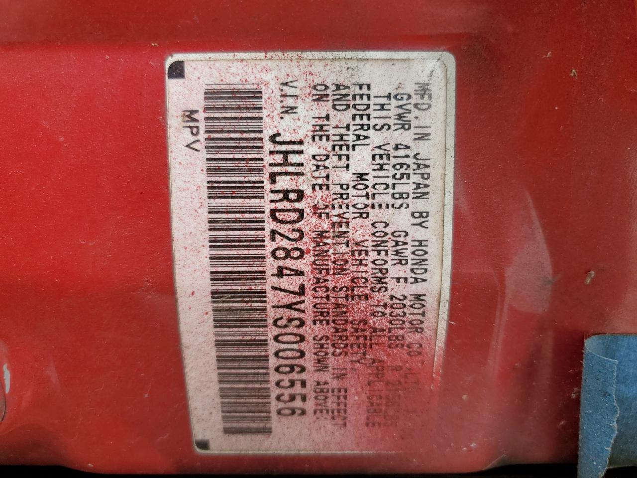 JHLRD2847YS006556 2000 Honda Cr-V Lx