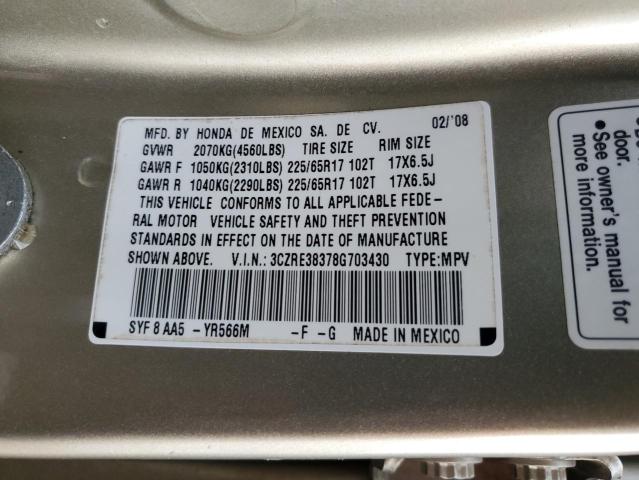 2008 Honda Cr-V Lx VIN: 3CZRE38378G703430 Lot: 56420964