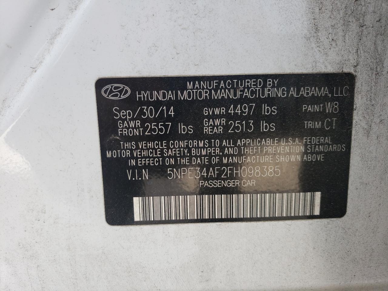 5NPE34AF2FH098385 2015 Hyundai Sonata Sport