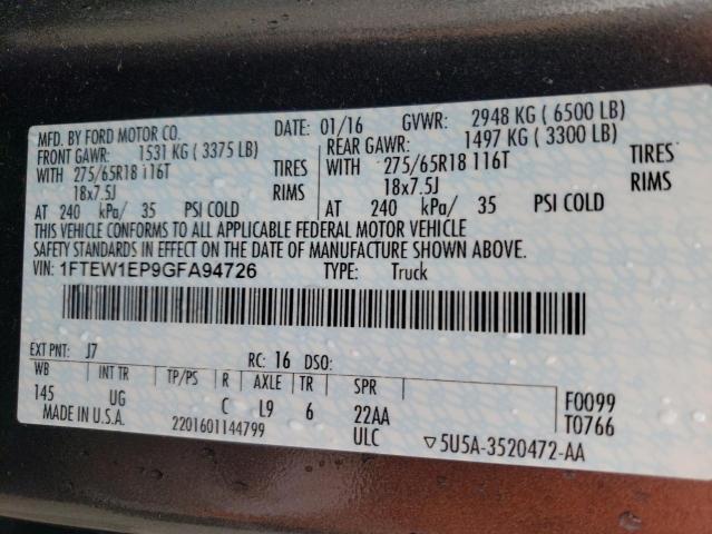 2016 Ford F150 Supercrew VIN: 1FTEW1EP9GFA94726 Lot: 54134194